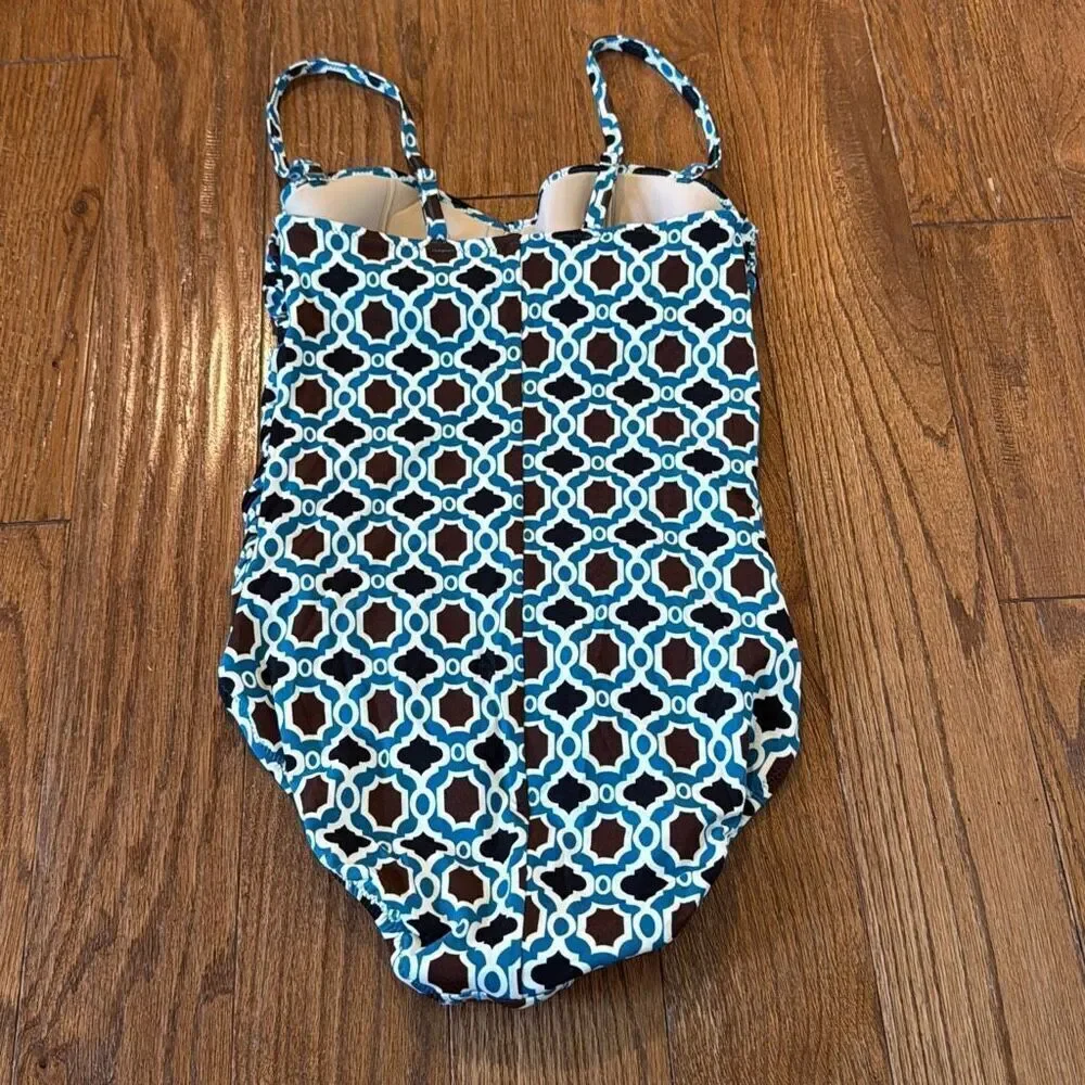 Lands’ End geometric sweetheart ruched tummy control one piece 4